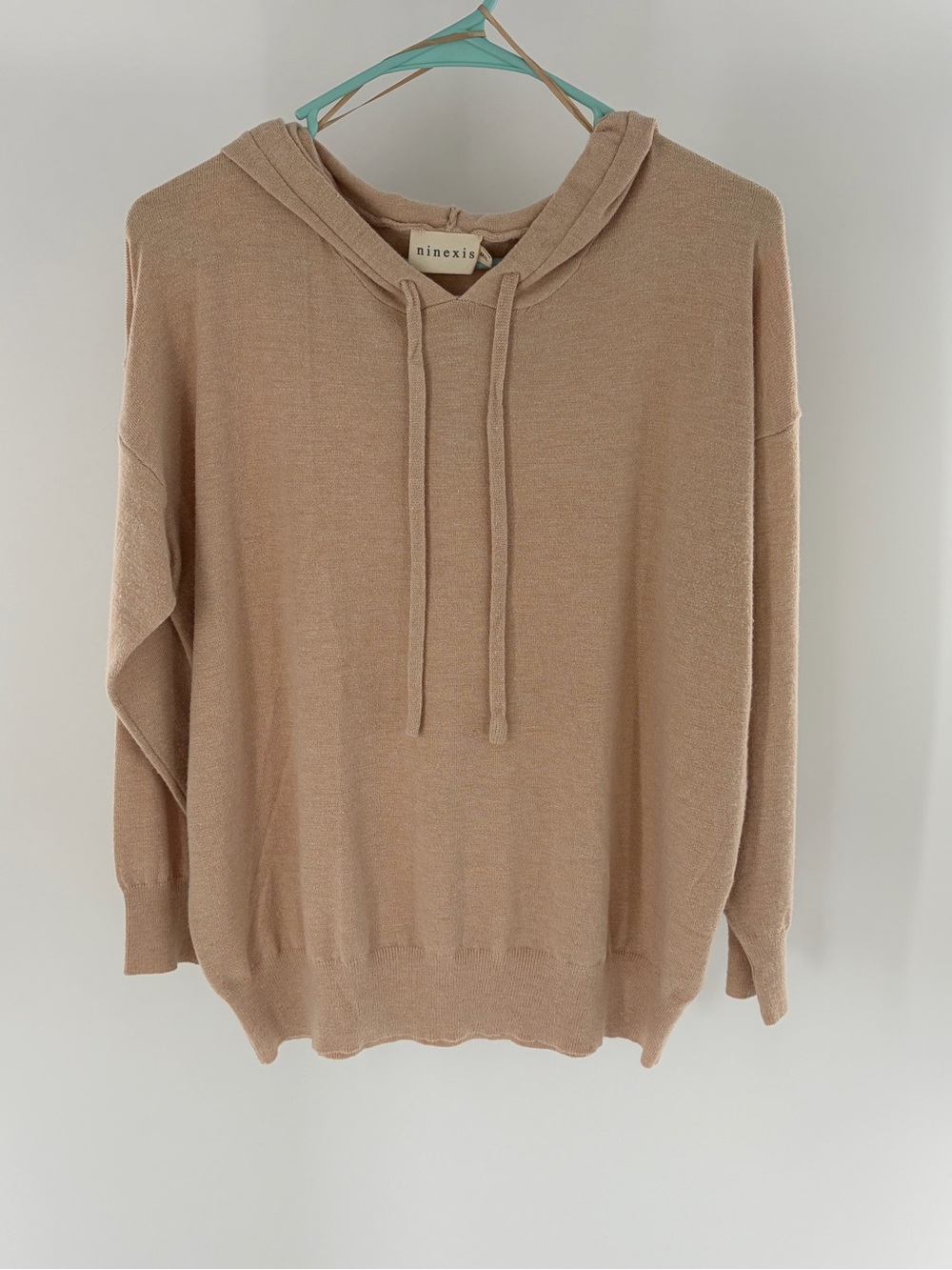 Ninexis V-Neck Hoodie Sweater in Tan